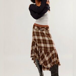 Free People Marcelline Plaid Flannel Asymmetrical Ruffle Maxi Skirt